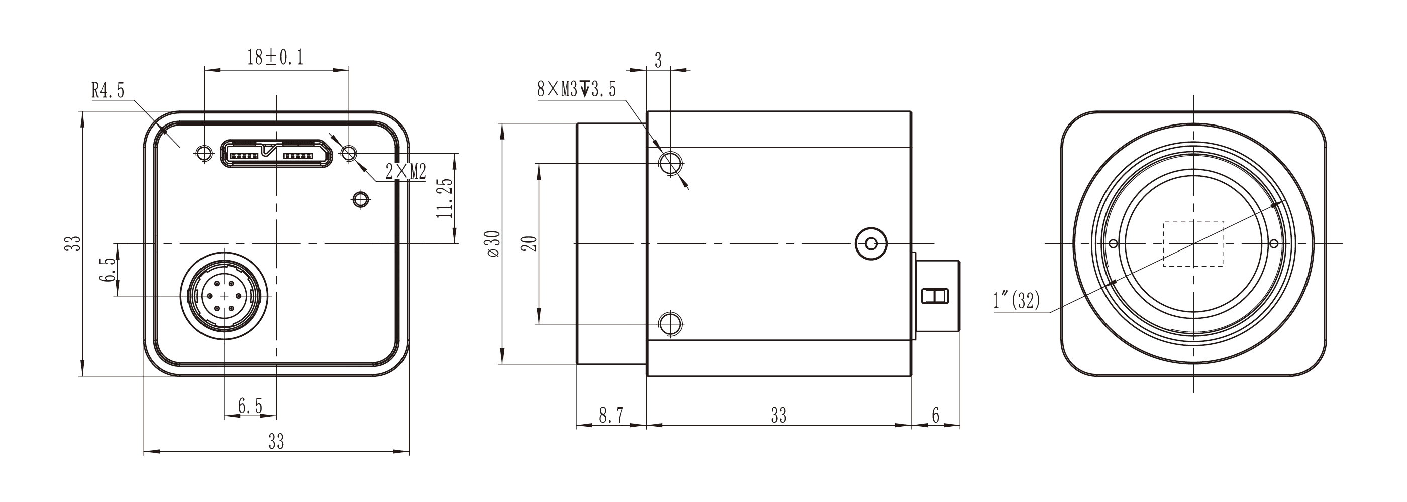 I3ISPM USB3 · 33 mm × 33 mm × 33 mm