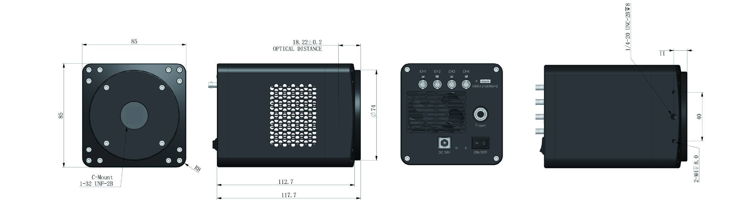 U20-CXP air-cooled dimensions