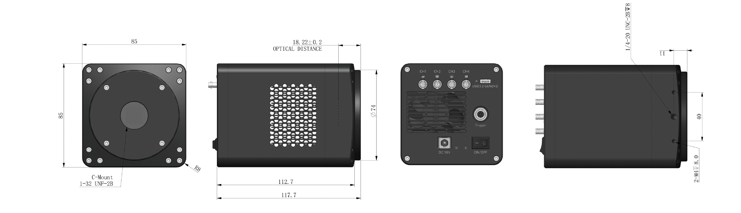 U20-CXP air-cooled dimensions