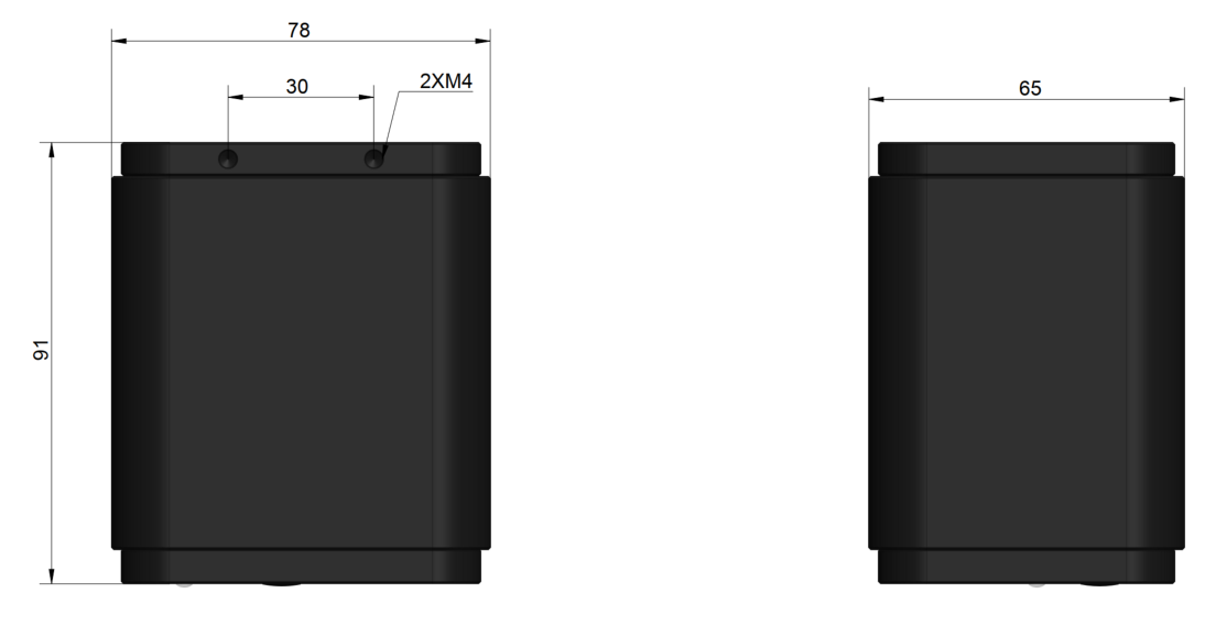 Schematic diagram of the main device dimensions for the X5CAM4K_MR series cameras